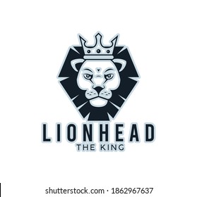 head of lion king with crown front monochrome vector illustration design