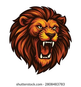 the head of the lion of the king of the jungle is opening its mouth