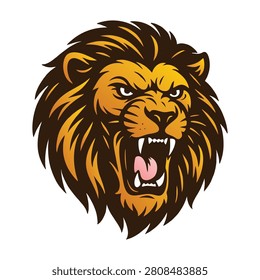 the head of the lion of the king of the jungle is opening its mouth