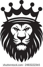 Head Lion King Logo Silhouette Art Design With Crown Vector Illustration