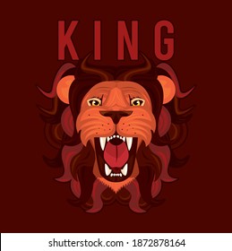 head of lion king in red background colorful icon vector illustration design