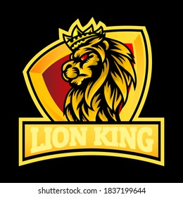 head Lion king with shield emblem esport mascot logo design