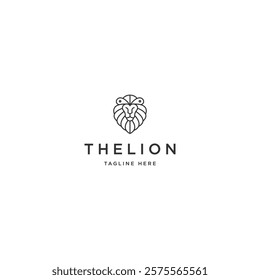 Head lion with line art style logo icon design template flat vector