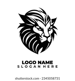Diseño del logotipo del león de cabeza con fondo de objeto negro
