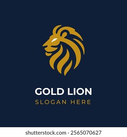 Head lion logo in simple and modern style with gold color