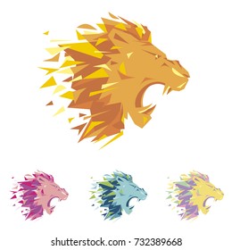 Head of lion is a logo template for the corporate identity of the company's business, sports club, brand of clothing or equipment. The lion growls, opened its toothy mouth. Male serious logo.