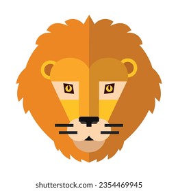 Head of lion. Muzzle of wild animal cartoon illustration. Wildlife and zoo concept. Sketchy geometric character, mascot. Colored flat vector isolated