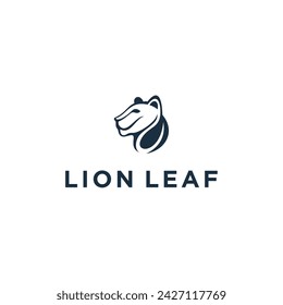Head Lion and Nature Leaf logo design vector illustration