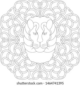 The head of a lion on the background of the сeltic pattern. Zenart. Anti stress coloring.