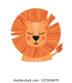 The head of a lion on an isolated white background.. Cute animal. Vector illustration