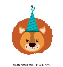 head of lion with party hat on white background