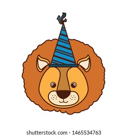 head of lion with party hat on white background