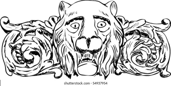 Head of lion with pattern on white background