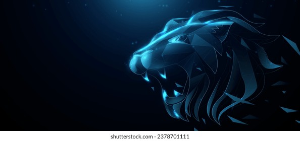 Textura de la línea de polígono de la cabeza del león. Rugir león. Marco alambrado, polígono bajo, líneas, Starry y diseño de estilo. Vector de ilustración