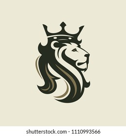 The head of a lion with a royal crown. Vector illustration or template for business