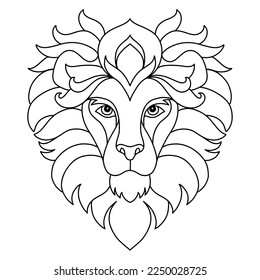 Head of lion tangle design. Hand drawn doodle vector illustration. Template with simple shapes to create a complex decorative coloring. Animal head front view for coloring page, tattoo, print, puzzle