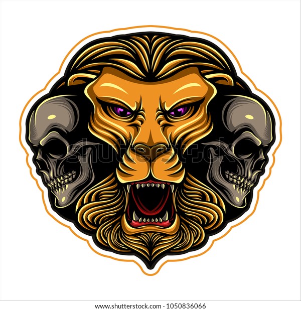 Head Lions Two Skull Illustration: vector de stock (libre de regalías ...