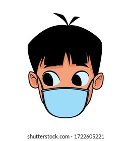 head little boy using face mask for covid19 vector illustration design