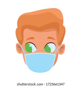 head little boy using face mask for covid19 vector illustration design