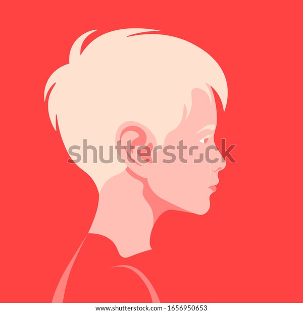 横顔の小さなヨーロッパ人の少年の頭 幸せな子供の顔が横に ポートレート アバター ベクターフラットイラスト のベクター画像素材 ロイヤリティフリー
