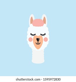 The head of a llama on an isolated blue background.Cute animal. Vector illustration