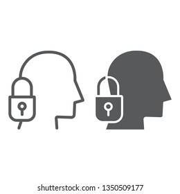 Head lock line and glyph icon, protection and person, padlock and head sign, vector graphics, a linear pattern on a white background, eps 10.