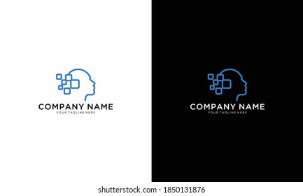 Head Logo abstract design vector template Linear style. Creative Think Brainstorm ideas Logotype concept icon.
