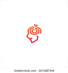 head logo brain music note design headphone