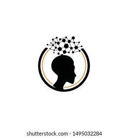 Head Logo With Circle Dot Connect Relation Of Mind Above Man Guy Silhouette. Icon And Illustration For Smart Phone And Web Banner Intelligence Look. Medical Science Tech Application Club Profile Post.