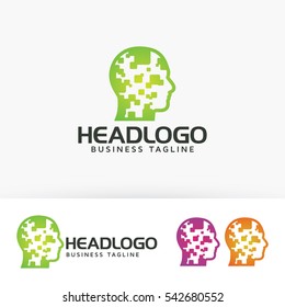 Head logo design. Digital head, Technologies logo concept. Vector logo template