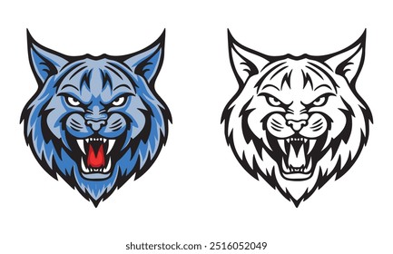 Logotipo de la cabeza emblema lince.Ilustración vectorial sobre un fondo blanco