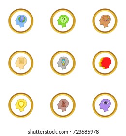 Head logo icons set. Cartoon style set of 9 head logo vector icons for web design