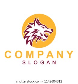 The head logo of a wolf in a circle moon, wolf logo, animal wild life vector logo, logo ready for use