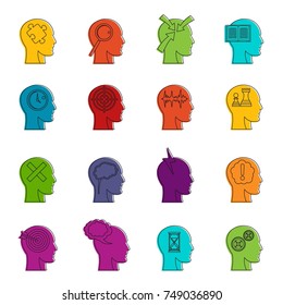 Head logos icons set. Doodle illustration of vector icons isolated on white background for any web design