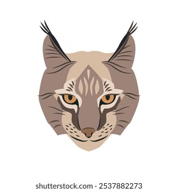 Uma cabeça de lince em um estilo plano isolado em um branco. Um focinho de animal predador selvagem.