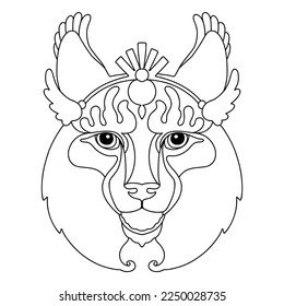 Head of lynx tangle design. Hand drawn doodle vector illustration. Template with simple shapes to create a complex decorative coloring. Animal head front view for coloring page, tattoo, print, puzzle