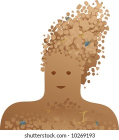 head made of earth clods. One of the natural elements