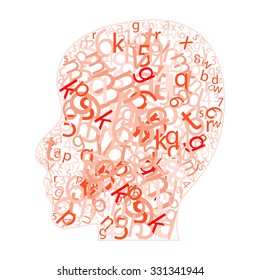Head made of letters and numbers