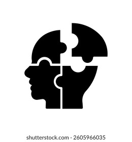 Head made of puzzle four pieces. solution icon