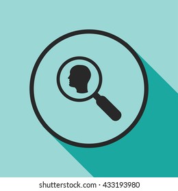 head and magnifying glass icon. head and magnifier sign