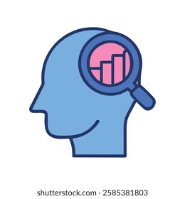 head with a magnifying glass symbolizing analysis in psychiatry