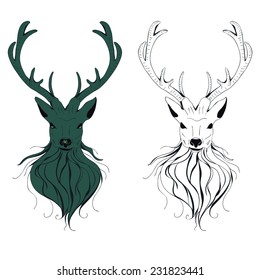 Head of a male deer in hand drawn style illustration.