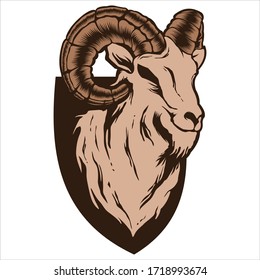 the head of a male goat with unique horns