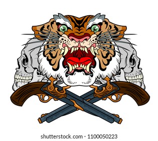 the head of a maliciously roaring tiger