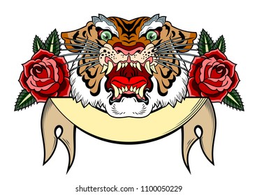 the head of a maliciously roaring tiger