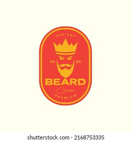 head man beard crown with colored badge vintage logo design vector graphic symbol icon illustration creative idea