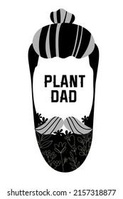 Head man with beard floral print. Lettering dad plant. Vector Bearded man logo for vegan products