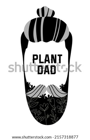 Head man with beard floral print. Lettering dad plant. Vector Bearded man logo for vegan products