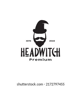 head man beard with hat witch logo design vector graphic symbol icon illustration creative idea