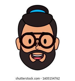 head man bearded with hat and eyeglasses vector illustration design